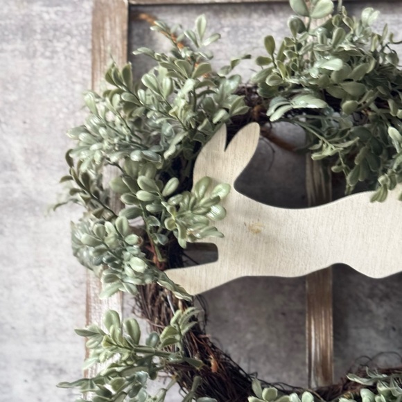 Rustic Farmhouse Spring Bunny Window Pane Frame Door / Wall Decor Easter Wreath - Picture 2 of 6